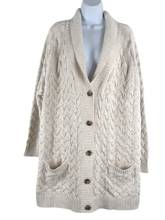 Lands' End Sweaters - Lands' End Drifter Shawl Collar Cardigan Sweater 3X Cable Knit Beige CJ-2352